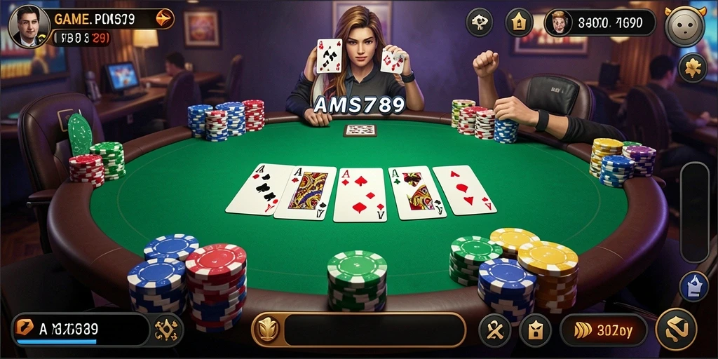 Screenshot gameplay <strong>AMS789</strong> menampilkan aksi seru permainan Poker.