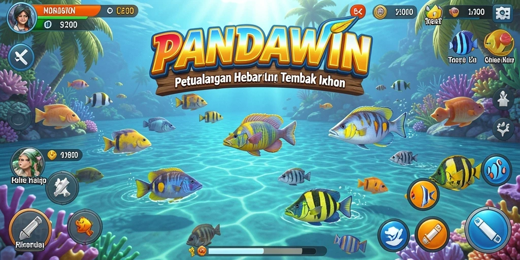 Tampak aksi menembak ikan di dunia bawah laut yang menawan.