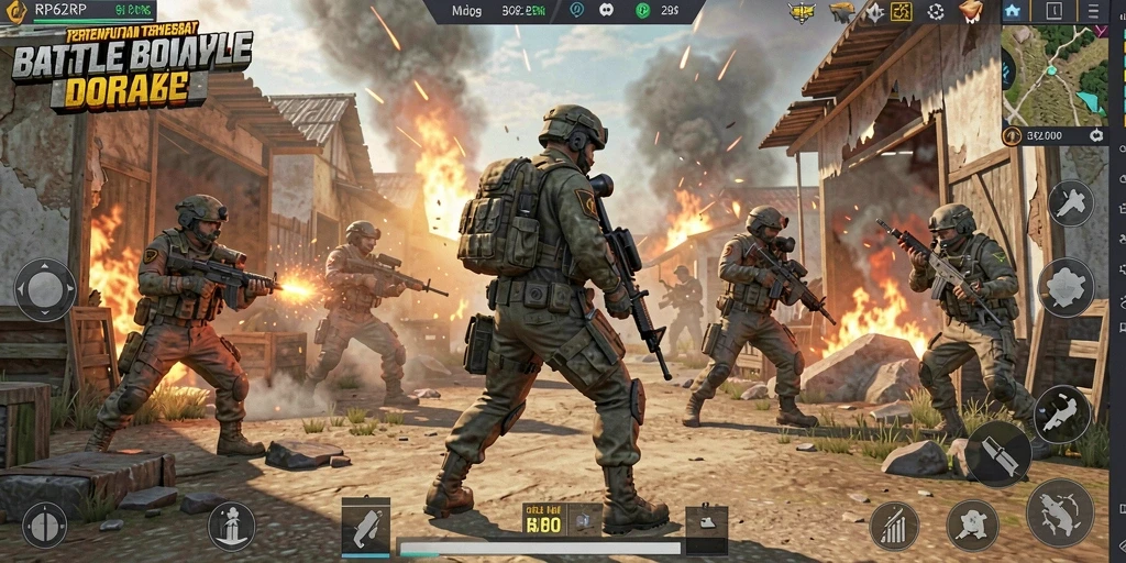 Screenshot RP62RP menampilkan adu tembak seru dalam pertempuran Battle Royale.
